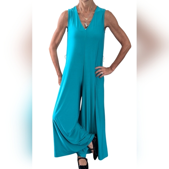 Coldesina Teal Wide Leg Sleeveless Jumpsuit XS/S V Neck Lounge Resort - Picture 3 of 7